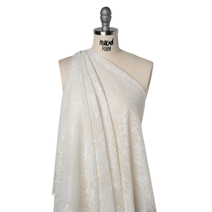 Corded Lace with Eyelash Fringe Edges - Ivory Floral and Geometric Stripes Drape