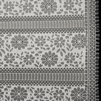 Corded Lace with Eyelash Fringe Edges - Ivory Floral and Geometric Stripes