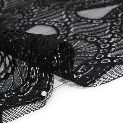 Corded Lace with Scalloped Fringe Edges - Black Geometric Lozenges