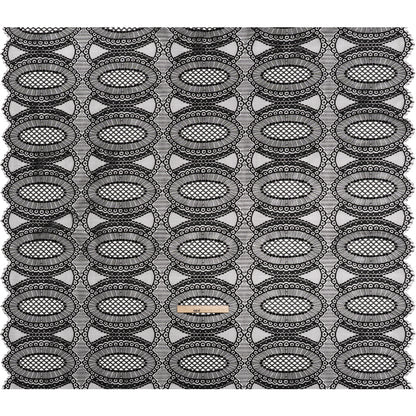 Corded Lace with Scalloped Fringe Edges - Black Geometric Lozenges