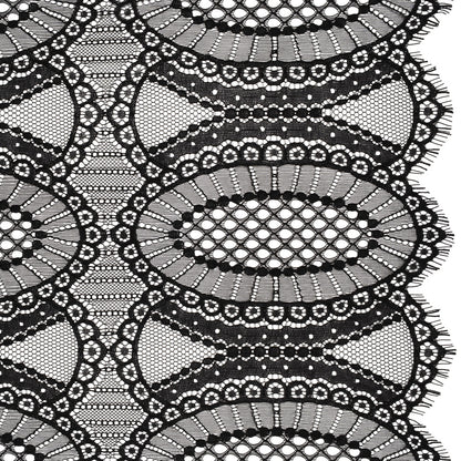 Corded Lace with Scalloped Fringe Edges - Black Geometric Lozenges