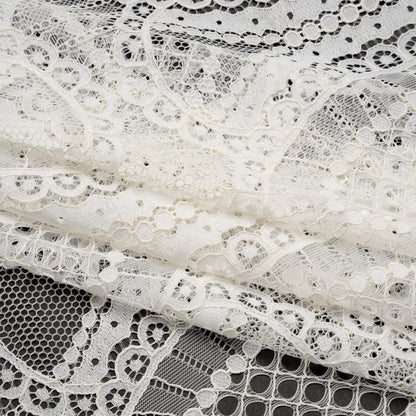 Corded Lace with Scalloped Fringe Edges - Ivory Geometric Lozenges