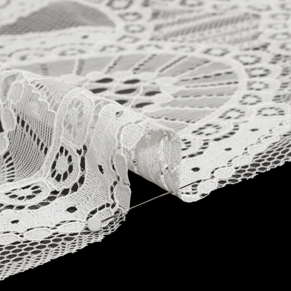 Corded Lace with Scalloped Fringe Edges - Ivory Geometric Lozenges - Detail