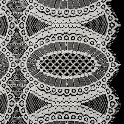 Corded Lace with Scalloped Fringe Edges - Ivory Geometric Lozenges