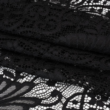 Corded Lace with Finished Edges - Black Fanciful Floral Ogees