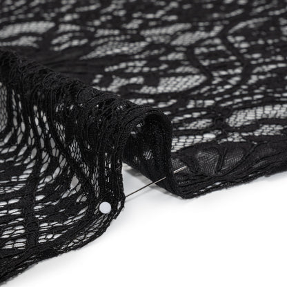 Corded Lace with Finished Edges - Black Fanciful Floral Ogees