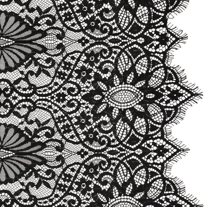 Corded Lace with Finished Edges - Black Fanciful Floral Ogees