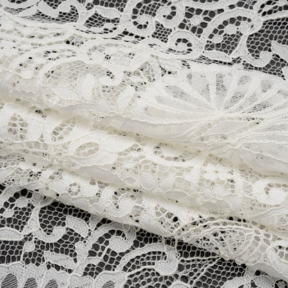 Corded Lace with Finished Edges - Ivory Fanciful Floral Ogees