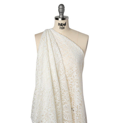 Corded Lace with Finished Edges - Ivory Fanciful Floral Ogees