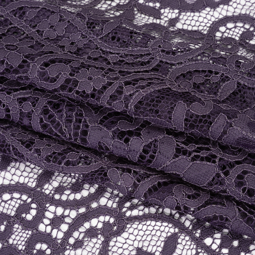Corded Lace with Finished Edges - Smoke Fanciful Floral Ogees Folded