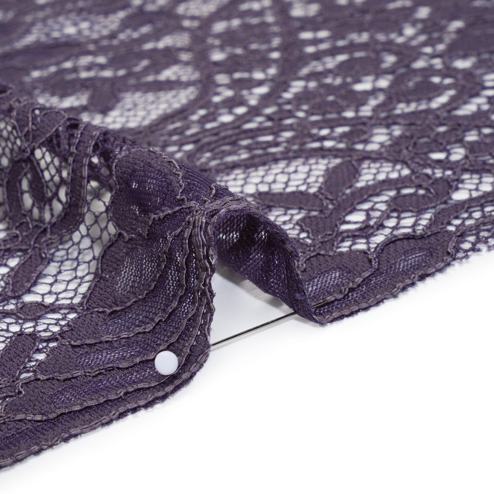 Corded Lace with Finished Edges - Smoke Fanciful Floral Ogees Detail