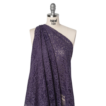 Corded Lace with Finished Edges - Smoke Fanciful Floral Ogees Drape