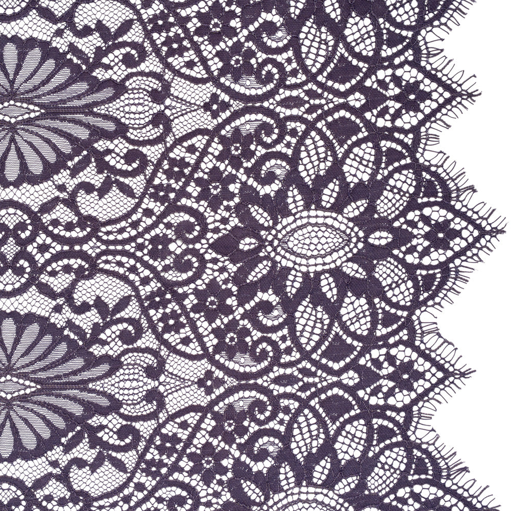 Corded Lace with Finished Edges - Smoke Fanciful Floral Ogees