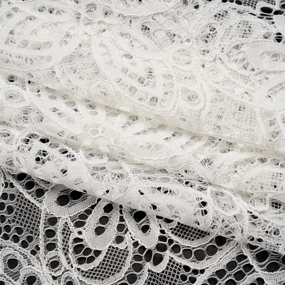 Corded Lace with Finished Edges - Ivory Radiant Floral