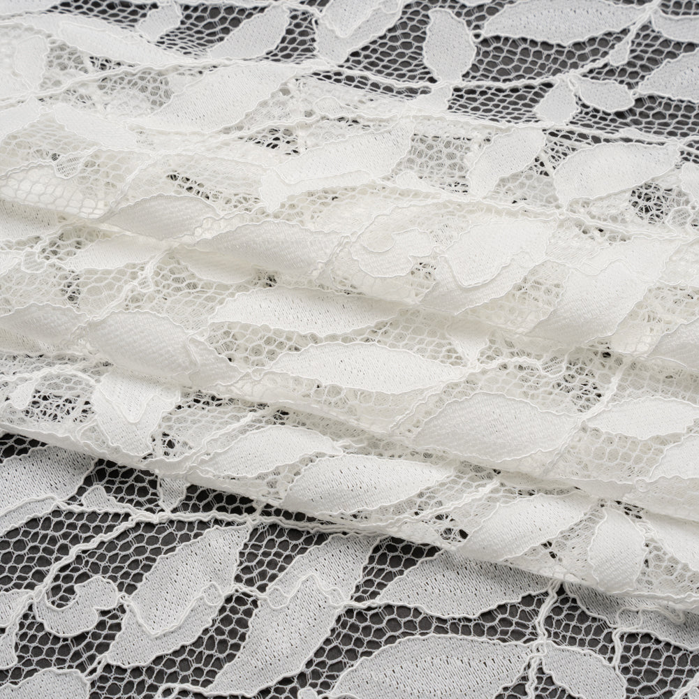 Corded Lace Panel with Finished Scalloped Edges - Ivory Leafy Stems - Folded