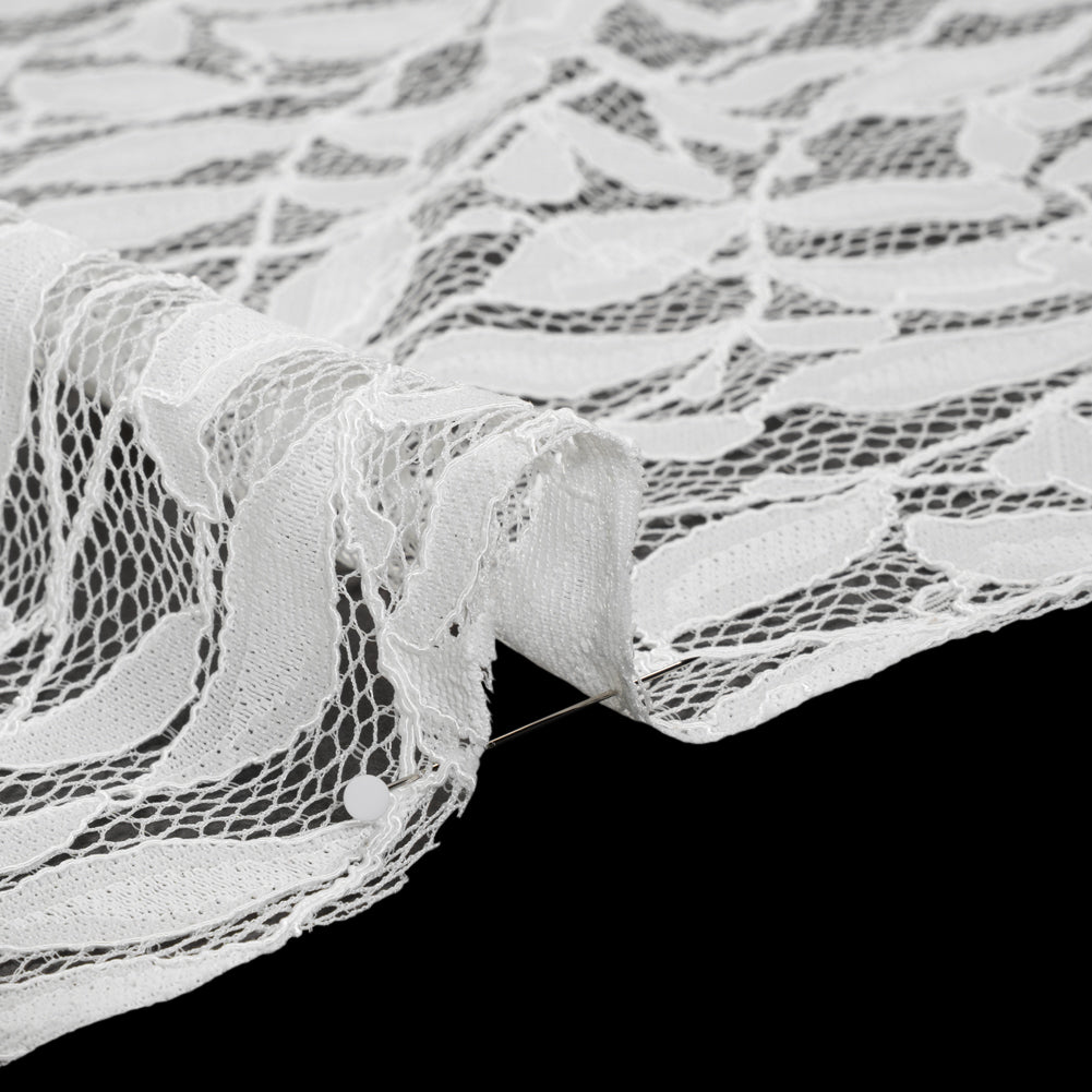 Corded Lace Panel with Finished Scalloped Edges - Ivory Leafy Stems - Detail