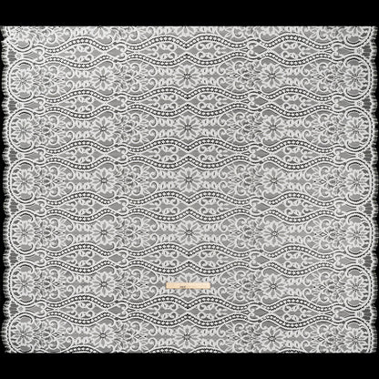 Corded Lace Panel with Finished Edges - Ivory Flowers, Dots and Wavy Lines