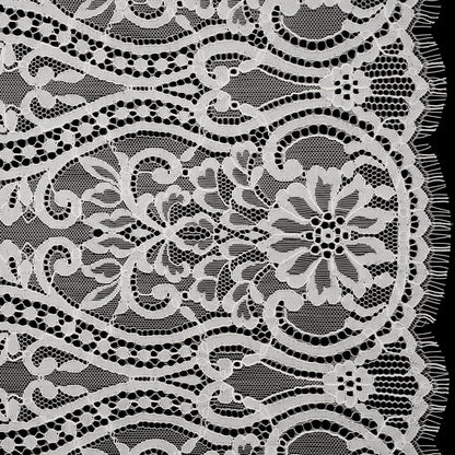 Corded Lace Panel with Finished Edges - Ivory Flowers, Dots and Wavy Lines