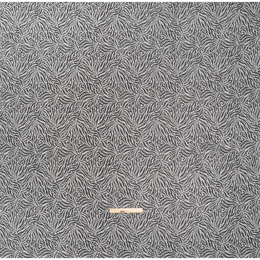 Fine Raschel Lace with Wavy Finished Edges - Black Abstracted Leaves Full