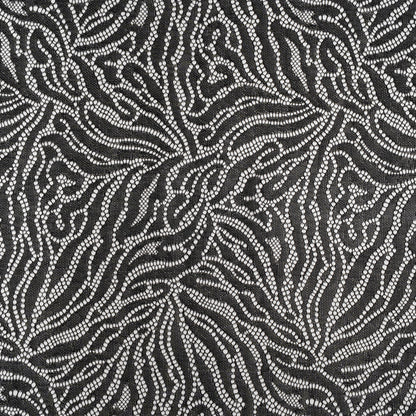 Fine Raschel Lace with Wavy Finished Edges - Black Abstracted Leaves