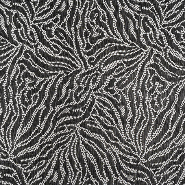 Fine Raschel Lace with Wavy Finished Edges - Black Abstracted Leaves