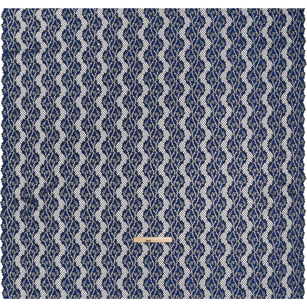 Raschel Lace with Organic Finished Edges - Black and Surf Blue Abstract Wavy Stripes - Full
