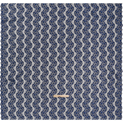 Raschel Lace with Organic Finished Edges - Black and Surf Blue Abstract Wavy Stripes