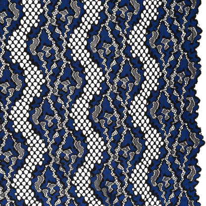 Raschel Lace with Organic Finished Edges - Black and Surf Blue Abstract Wavy Stripes