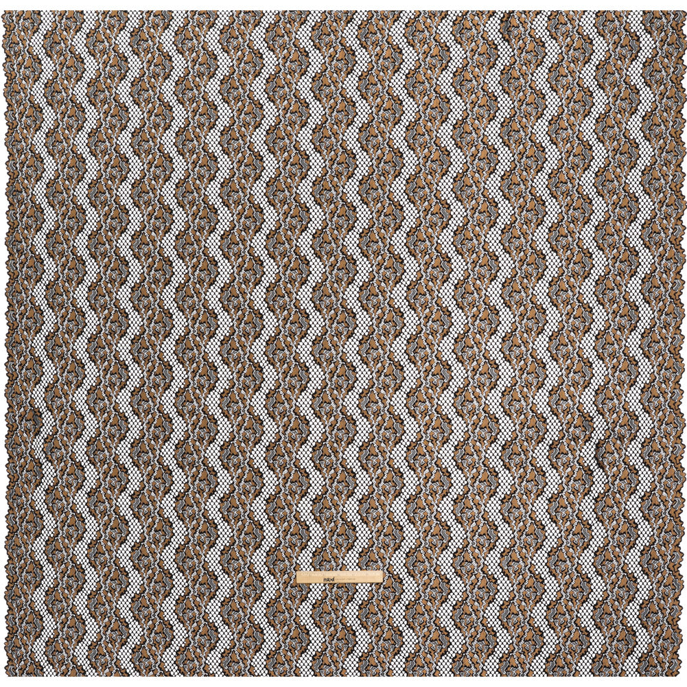 Raschel Lace with Organic Finished Edges - Black and Nude Abstract Wavy Stripes