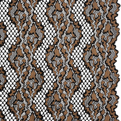 Raschel Lace with Organic Finished Edges - Black and Nude Abstract Wavy Stripes