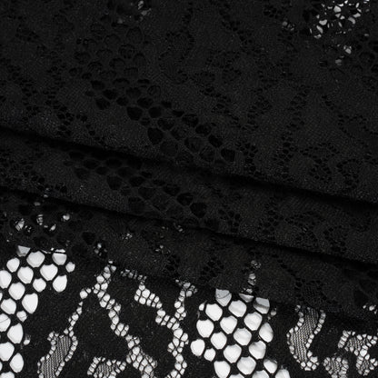 Raschel Lace with Organic Finished Edges - Black Abstract Wavy Stripes