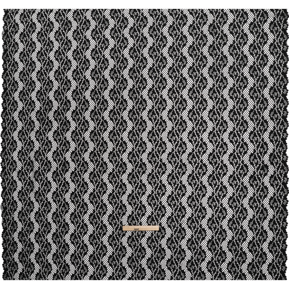 Raschel Lace with Organic Finished Edges - Black Abstract Wavy Stripes - Full