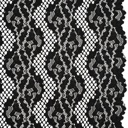 Raschel Lace with Organic Finished Edges - Black Abstract Wavy Stripes