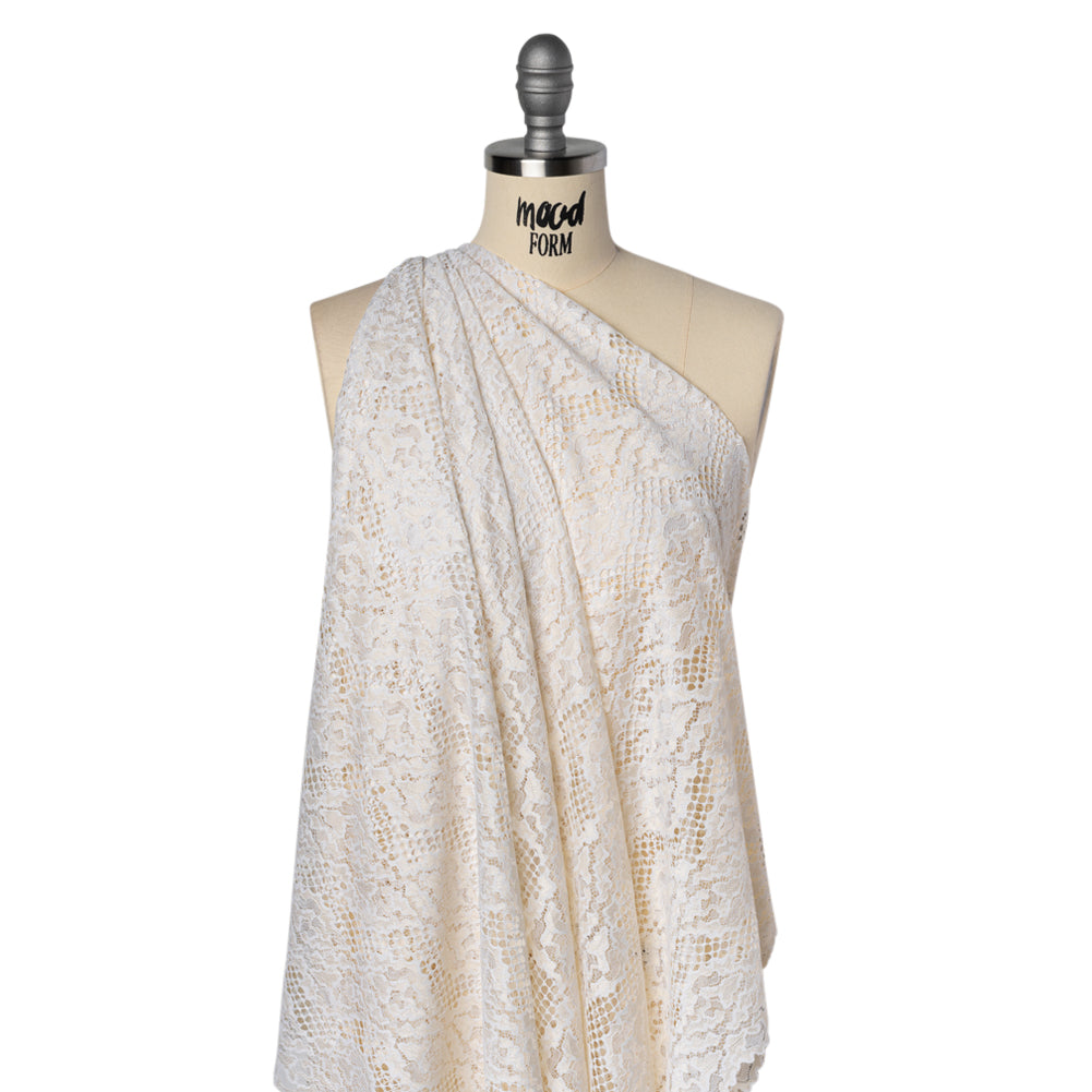 Raschel Lace with Organic Finished Edges - Ivory Abstract Wavy Stripes - Drape