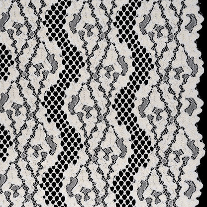 Raschel Lace with Organic Finished Edges - Ivory Abstract Wavy Stripes