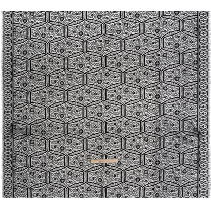 Raschel Lace Panel with Finished Edges - Black Geometric and Floral