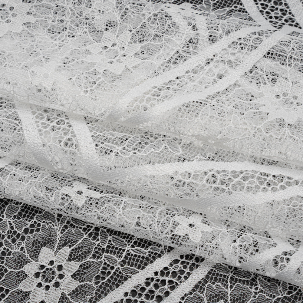 Raschel Lace Panel with Finished Edges - Ivory Geometric and Floral
