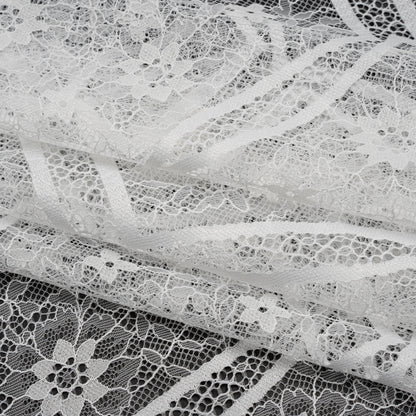 Raschel Lace Panel with Finished Edges - Ivory Geometric and Floral