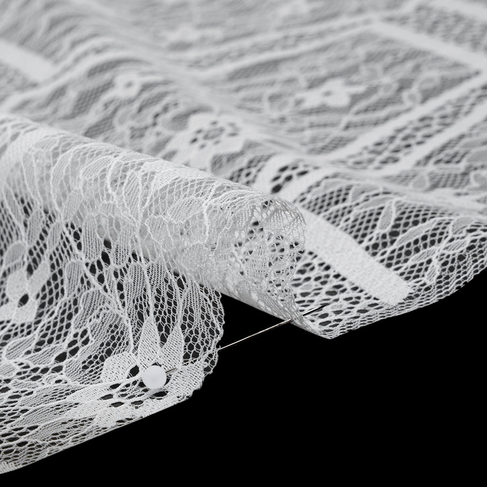 Raschel Lace Panel with Finished Edges - Ivory Geometric and Floral