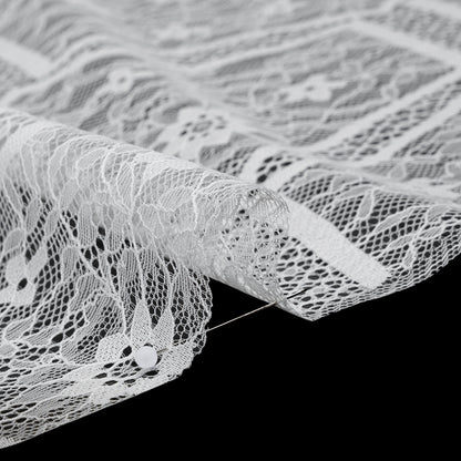 Raschel Lace Panel with Finished Edges - Ivory Geometric and Floral