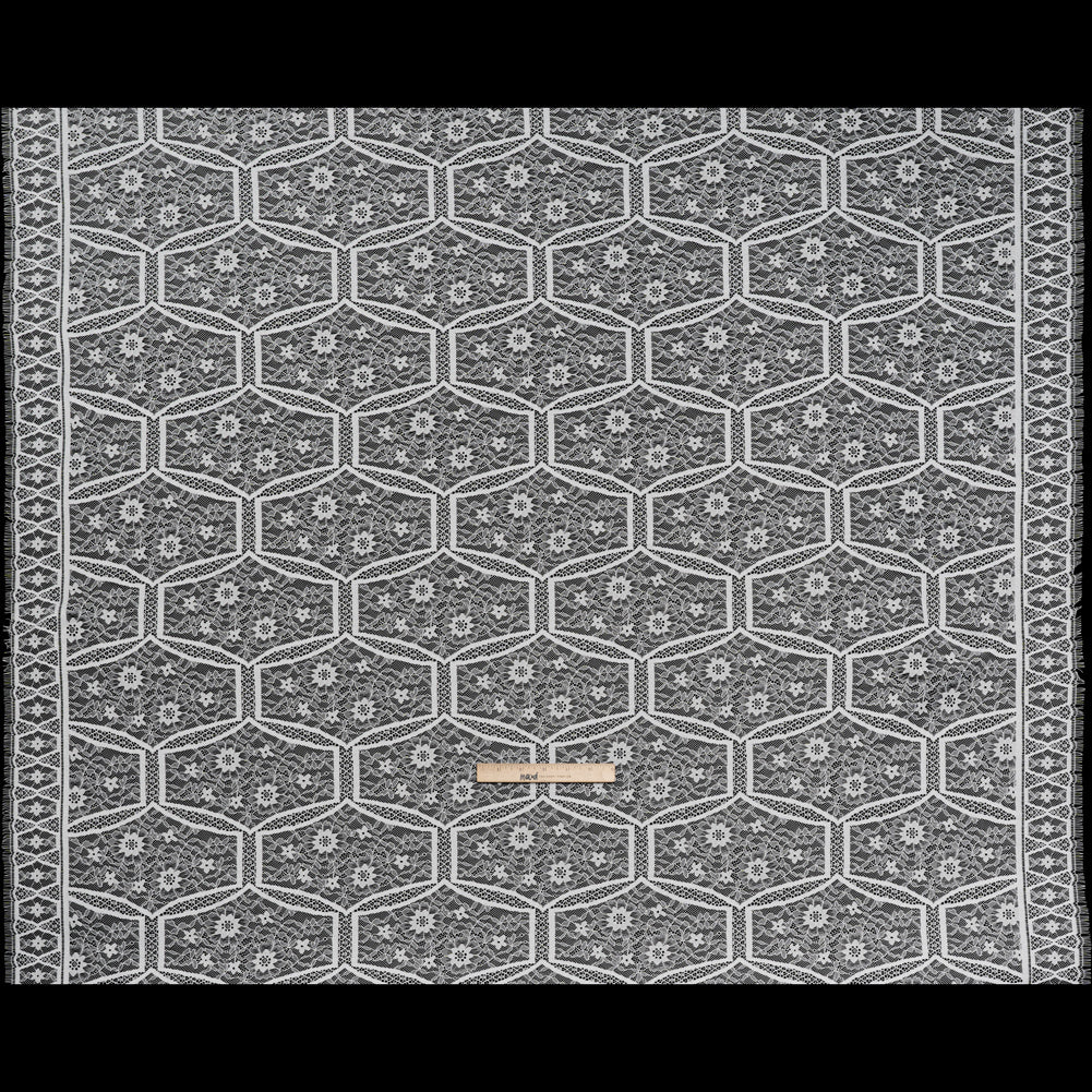 Raschel Lace Panel with Finished Edges - Ivory Geometric and Floral
