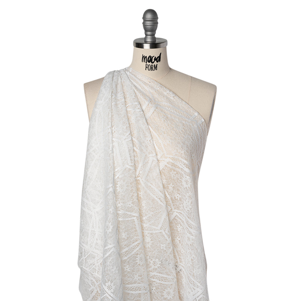 Raschel Lace Panel with Finished Edges - Ivory Geometric and Floral
