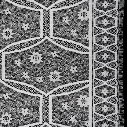 Raschel Lace Panel with Finished Edges - Ivory Geometric and Floral