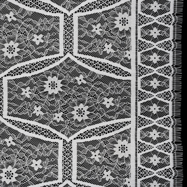 Raschel Lace Panel with Finished Edges - Ivory Geometric and Floral