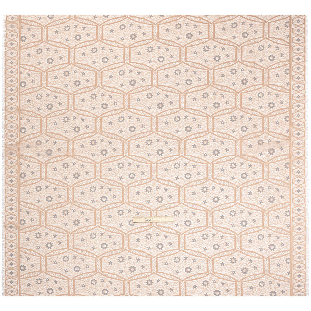 Raschel Lace Panel with Finished Edges - Sand and Steel Blue Geometric and Floral