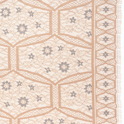 Raschel Lace Panel with Finished Edges - Sand and Steel Blue Geometric and Floral