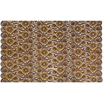 Raschel Lace Panel with Finished Edges - Chestnut, Brown, and Buttercup Bold Daisies and Leaves Full