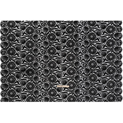 Raschel Lace Panel with Finished Edges - Black Bold Daisies and Leaves