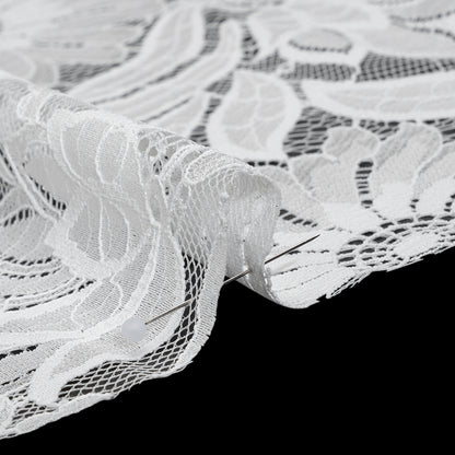 Raschel Lace Panel with Finished Edges - Ivory Bold Daisies and Leaves