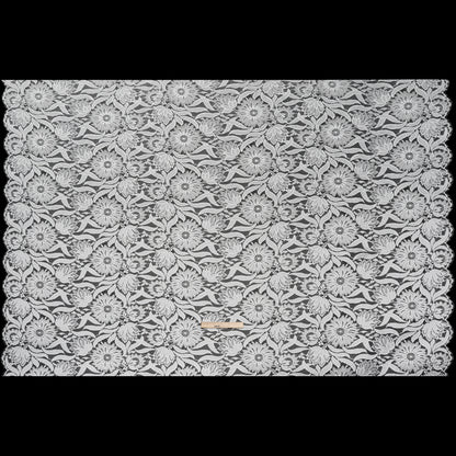 Raschel Lace Panel with Finished Edges - Ivory Bold Daisies and Leaves